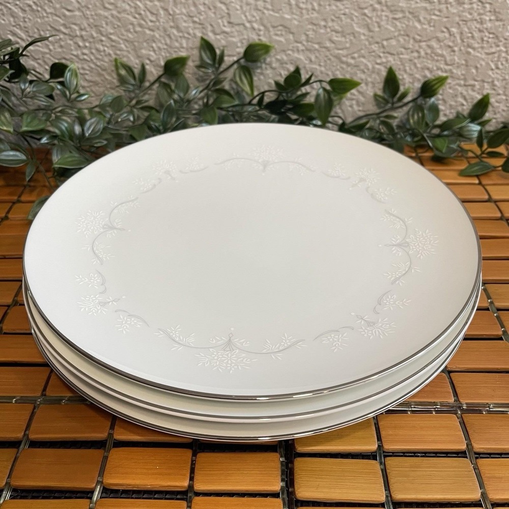 Vintage Noritake Whitebrook 6441 Fine China Dinner Plate Set of 3 Platinum Trim